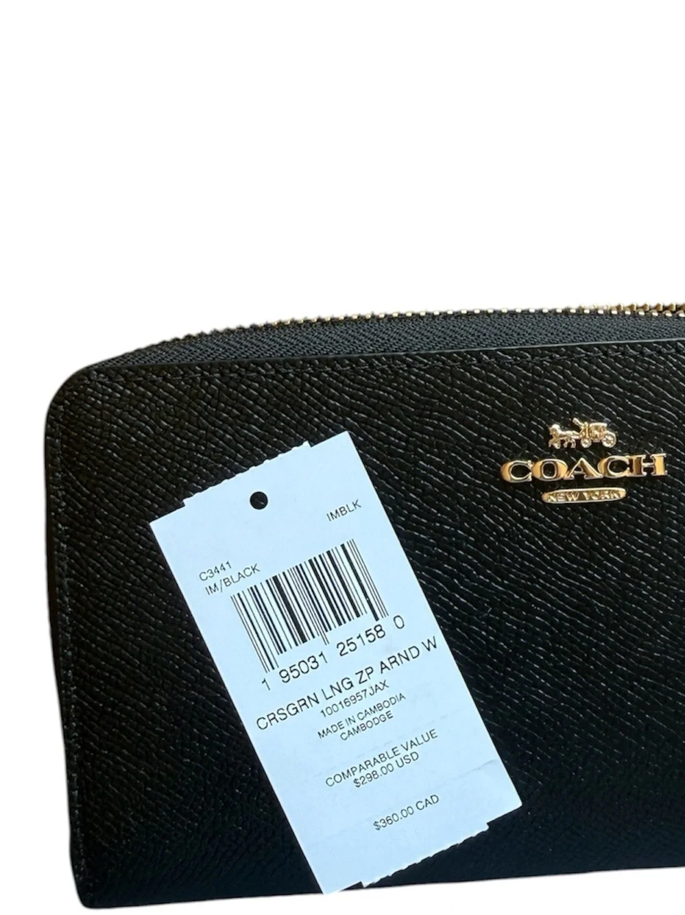 Coach Black Saffiano Leather Zip Wristlet with Gold Logo